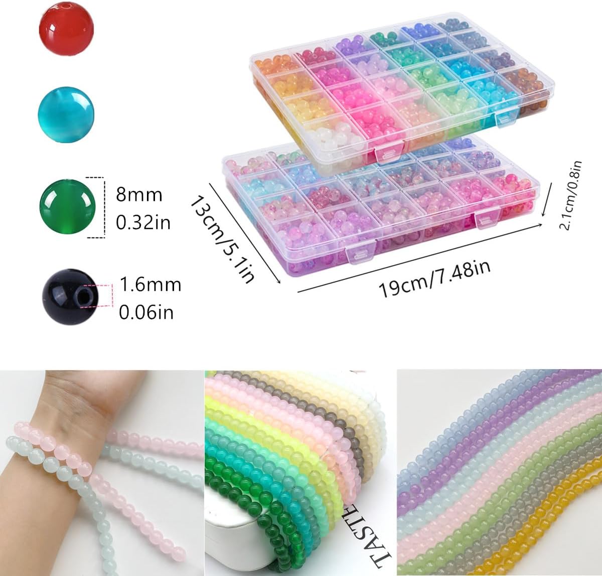【2 Pack】 More Than 1300PCS Round Glass Beads for Jewelry Making,48 Colors 8mm Crystal Beads for Bracelets Jewelry Making and DIY Crafts, 2 Box Round Beads Suitable for Beginners. (Solid+Printing) - Image 2