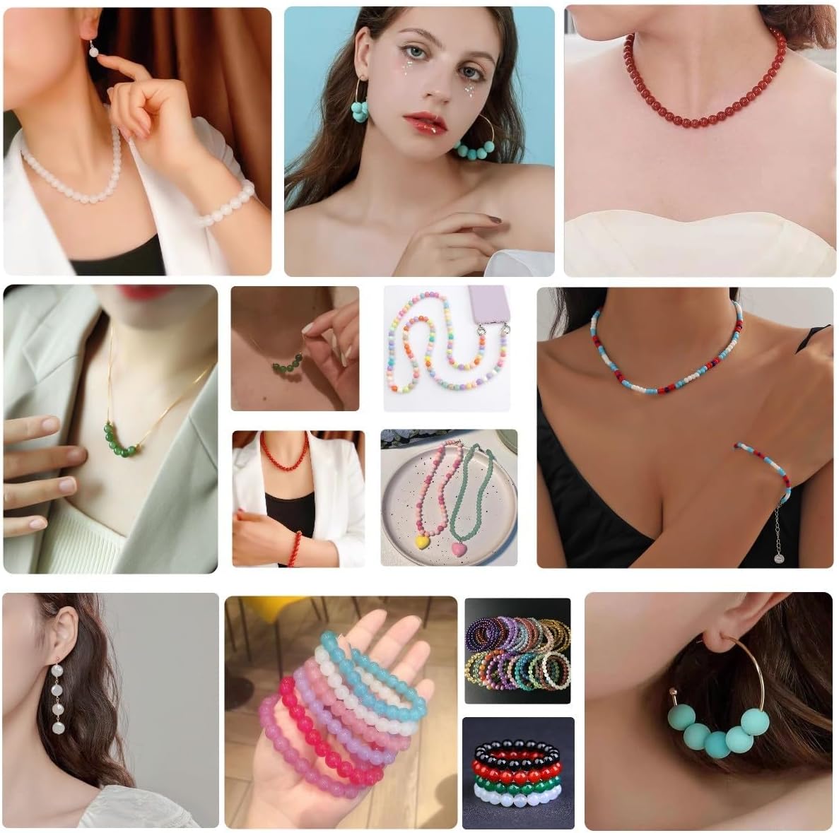 【2 Pack】 More Than 1300PCS Round Glass Beads for Jewelry Making,48 Colors 8mm Crystal Beads for Bracelets Jewelry Making and DIY Crafts, 2 Box Round Beads Suitable for Beginners. (Solid+Printing) - Image 6