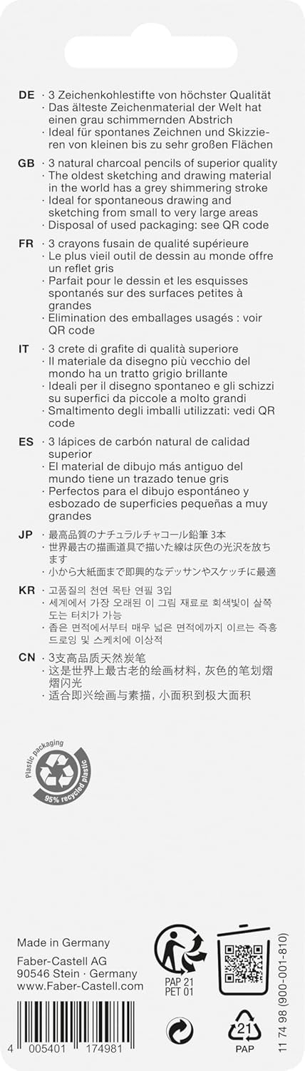 Faber-Castell Pitt Natural Willow Charcoal Pencil Set Set of 3 - Image 5