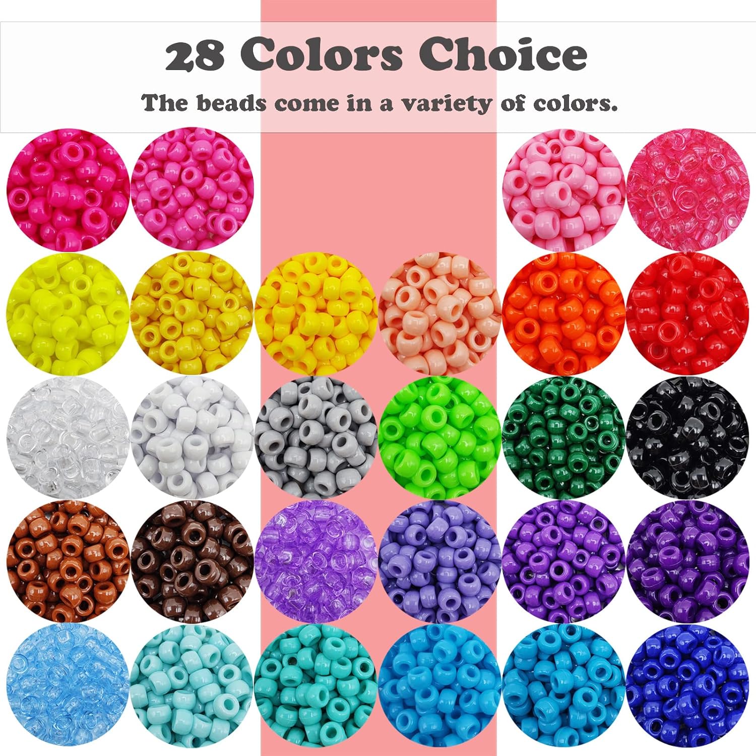 Pony Beads, 4200pcs 28 Colors Plastic Beads for Craft Bracelets Making, Hair Beads for Braids, Colored Beads for DIY Projects - Individually Wrapped (6x9mm) - Image 2