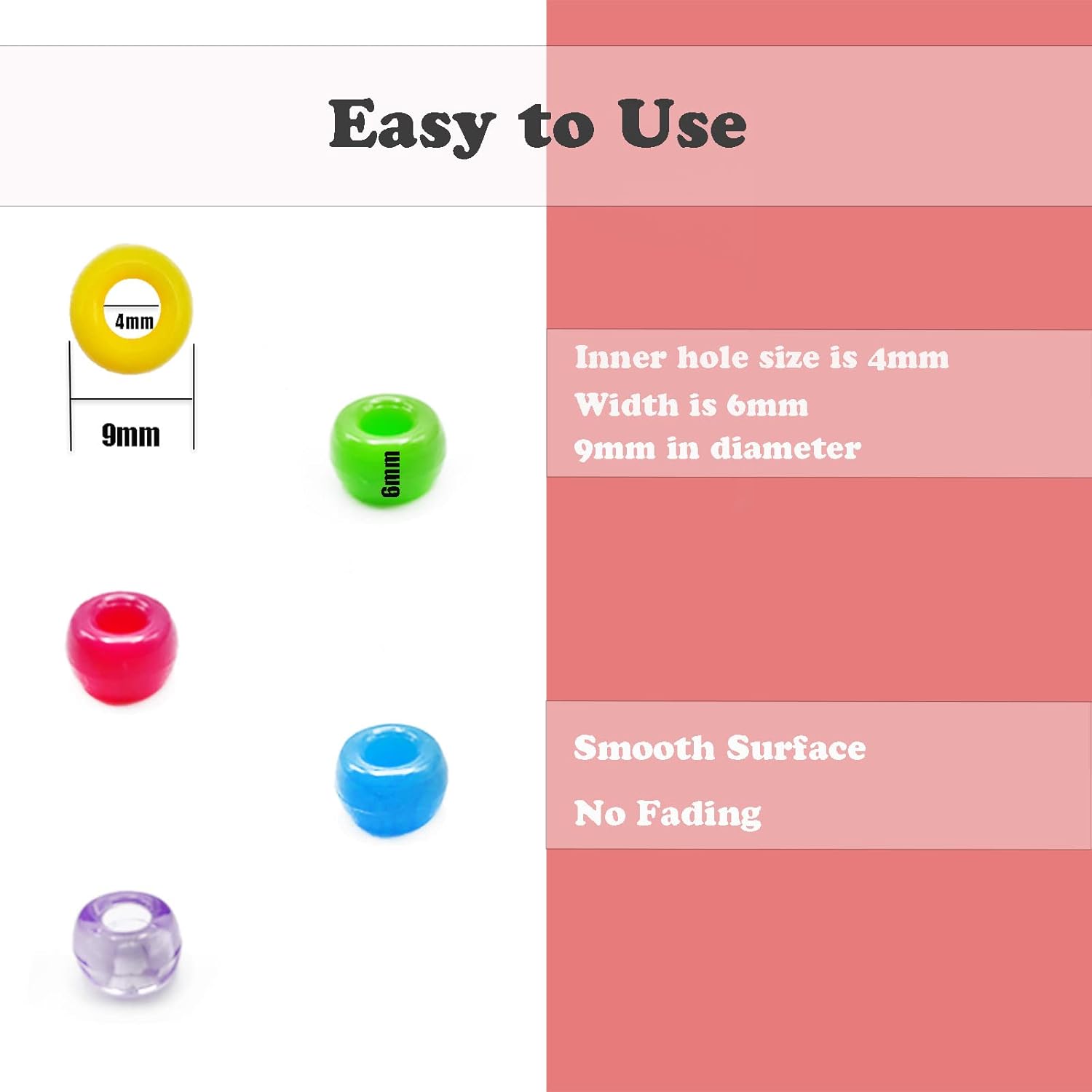 Pony Beads, 4200pcs 28 Colors Plastic Beads for Craft Bracelets Making, Hair Beads for Braids, Colored Beads for DIY Projects - Individually Wrapped (6x9mm) - Image 3