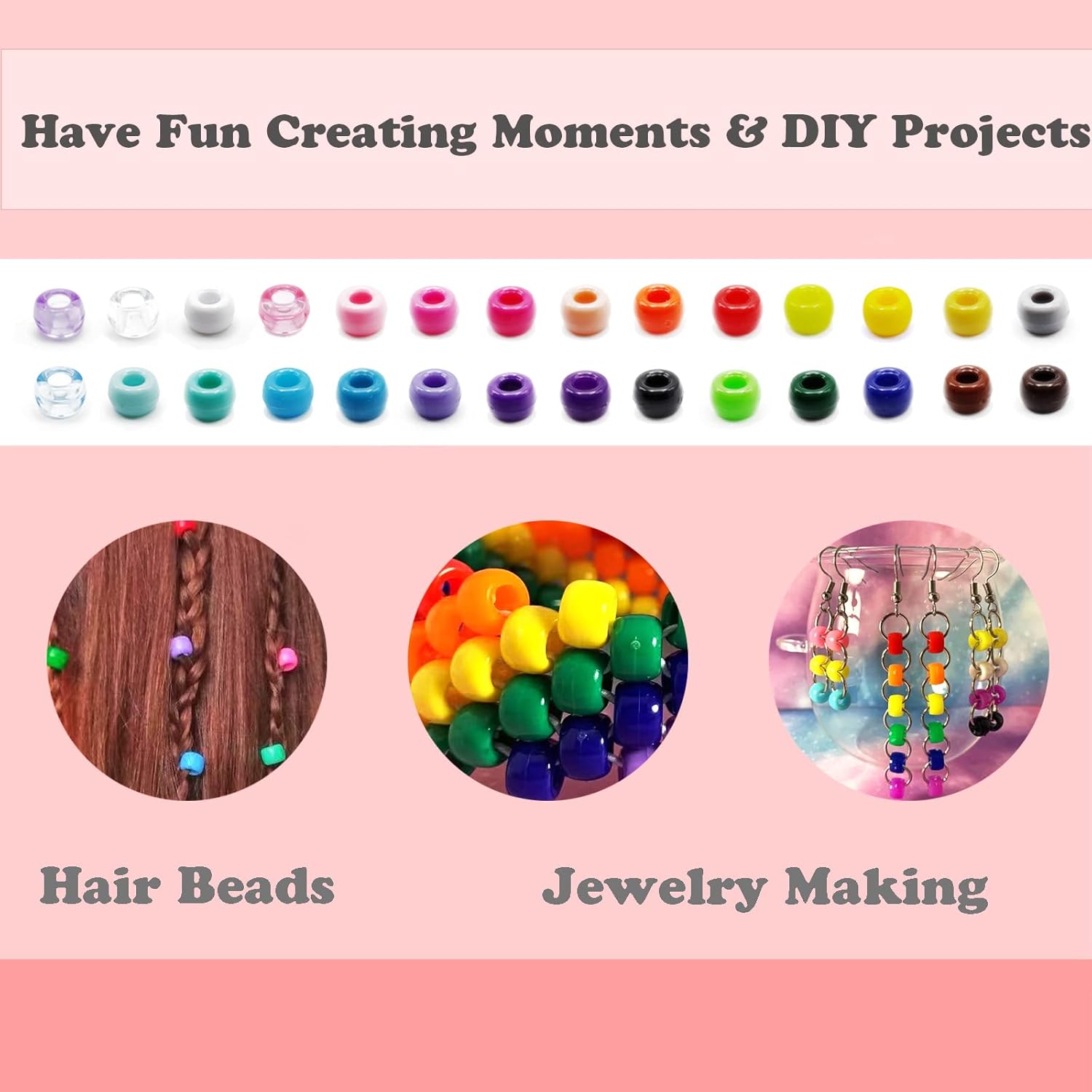 Pony Beads, 4200pcs 28 Colors Plastic Beads for Craft Bracelets Making, Hair Beads for Braids, Colored Beads for DIY Projects - Individually Wrapped (6x9mm) - Image 4