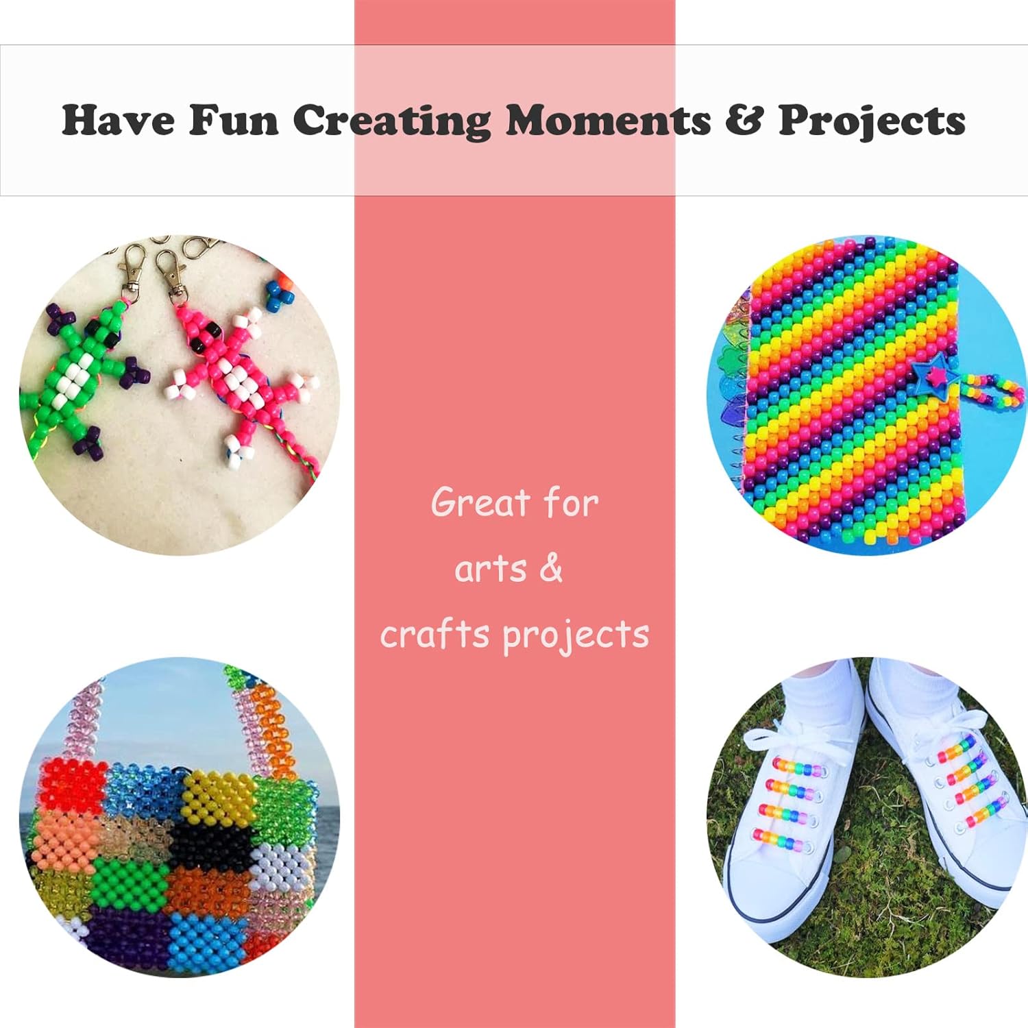 Pony Beads, 4200pcs 28 Colors Plastic Beads for Craft Bracelets Making, Hair Beads for Braids, Colored Beads for DIY Projects - Individually Wrapped (6x9mm) - Image 6