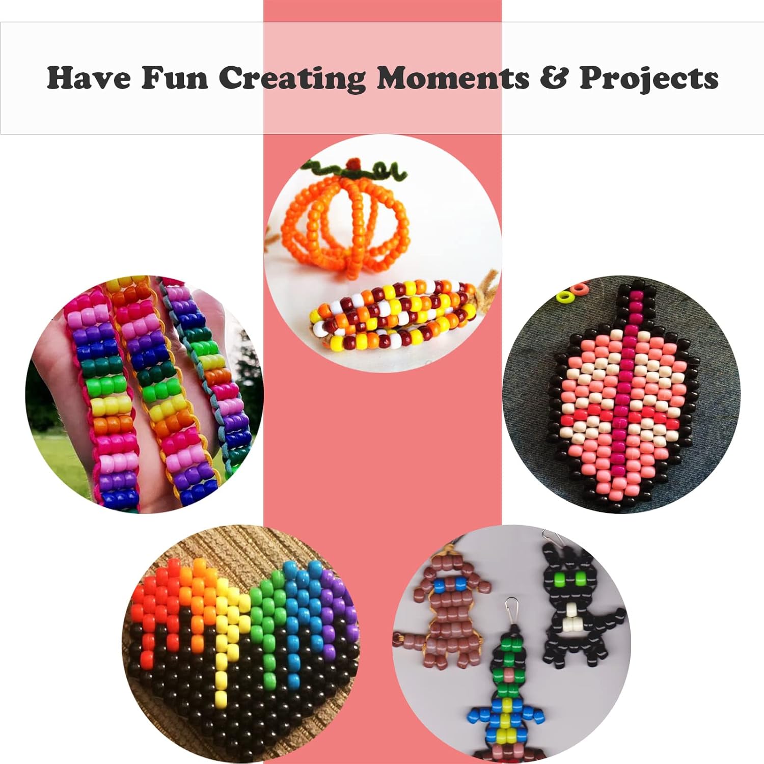 Pony Beads, 4200pcs 28 Colors Plastic Beads for Craft Bracelets Making, Hair Beads for Braids, Colored Beads for DIY Projects - Individually Wrapped (6x9mm) - Image 7