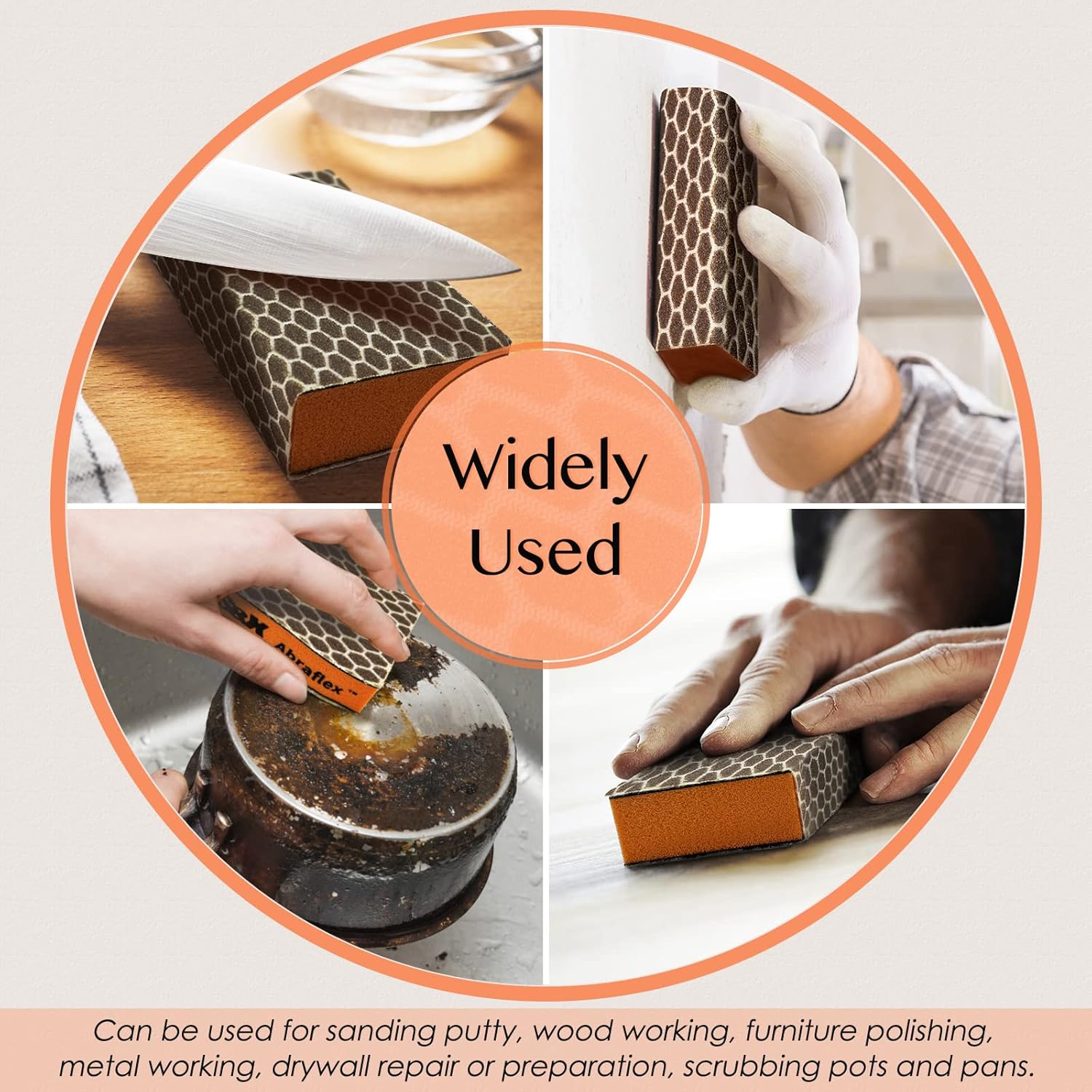 S&X Sanding Sponge Set 6-Pack of Hook and Loop Sandpaper Interchangeable 6 Assorted Grits - Wet and Dry, Anti-Clogging, Durable (6) - Image 6